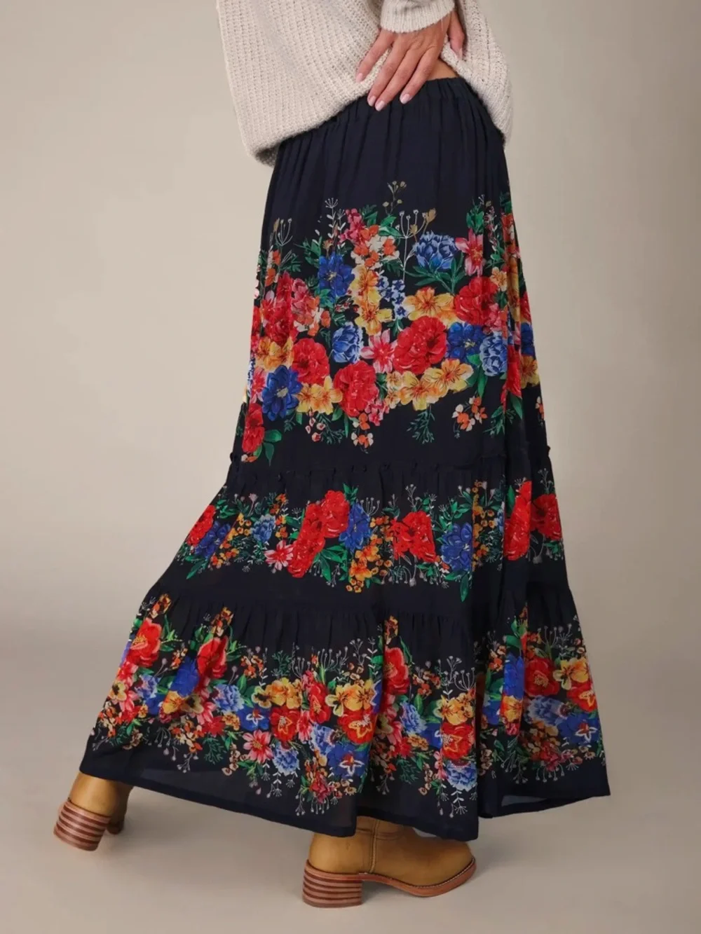 Natural Life Irina Floral Tiered Maxi Skirt Multicolor Floral Print Size M - Picture 3 of 3